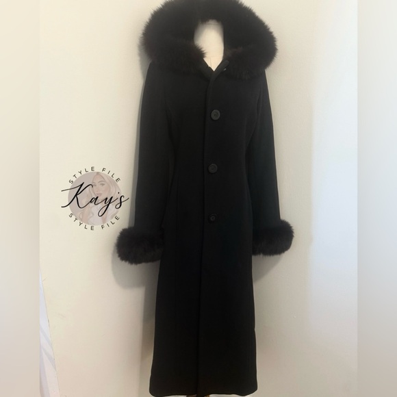 Marvin Richards Real Fox Fur Wool Cashmere Full Length Coat - Picture 1 of 11